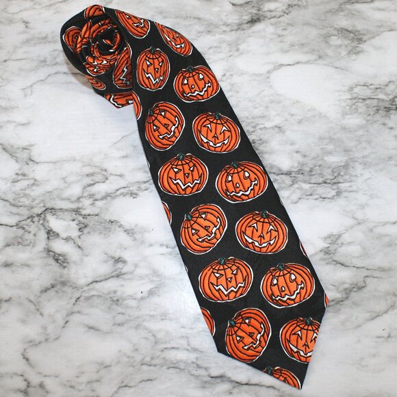 Surrey Other - SURREY Necktie Halloween Pumpkin Jack O Lantern Menswear Neck Tie Orange Black